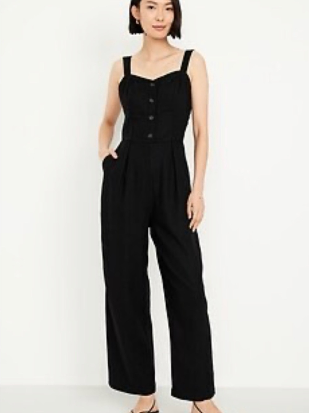 Old Navy Black Button-Front Wide-Leg Jumpsuit
